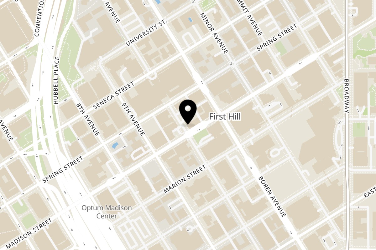 Map showing the location of Sizzlin City Burger on 1000 Madison St in Seattle